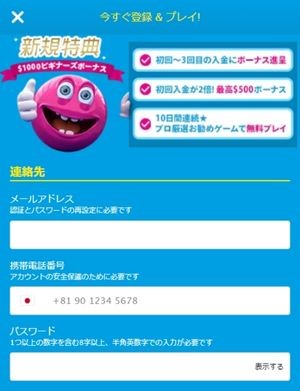 ベラジョンカジノ 登録方法 個人情報入力画面